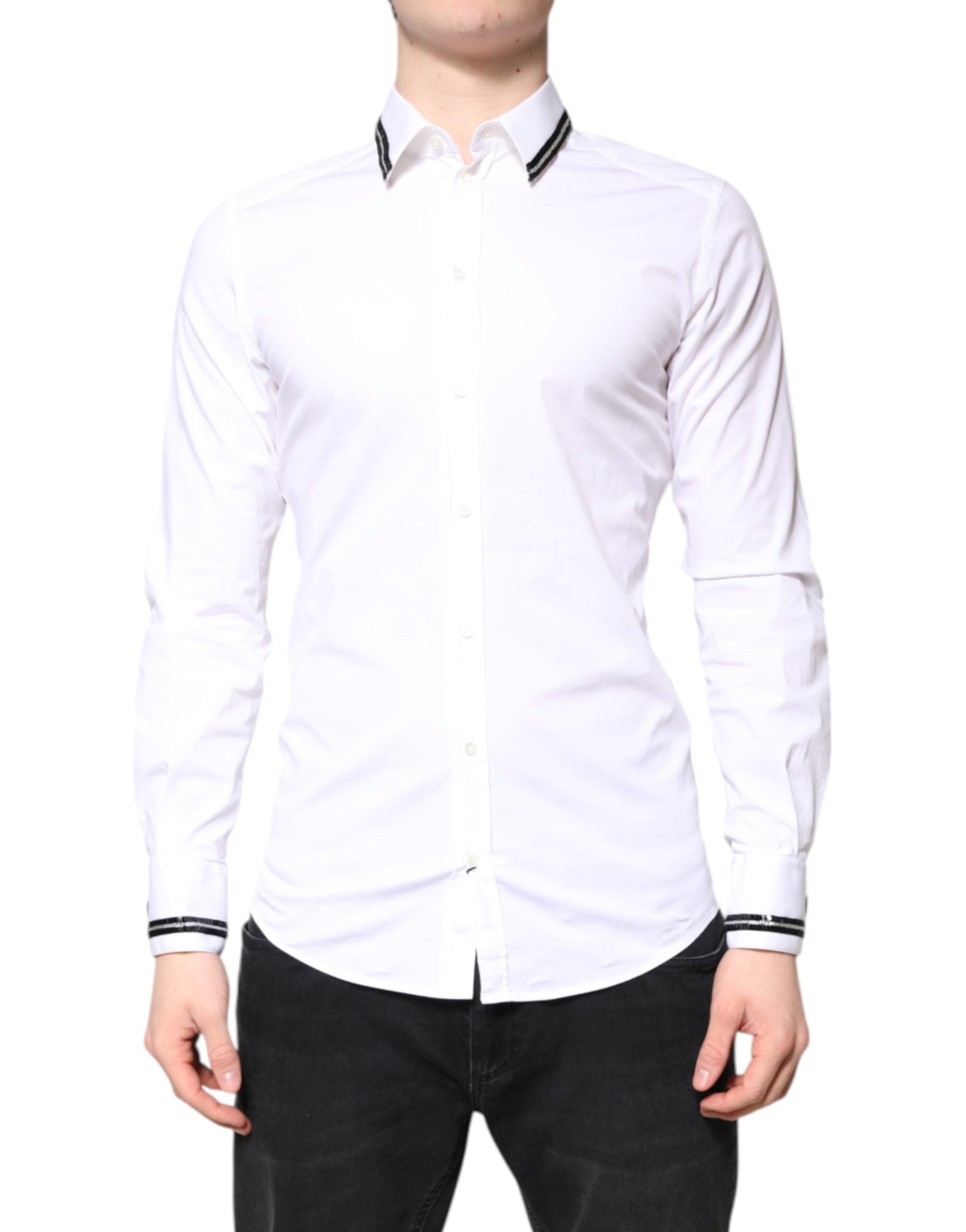 Dolce & Gabbana White Cotton GOLD Men's Dress Formal Shirt